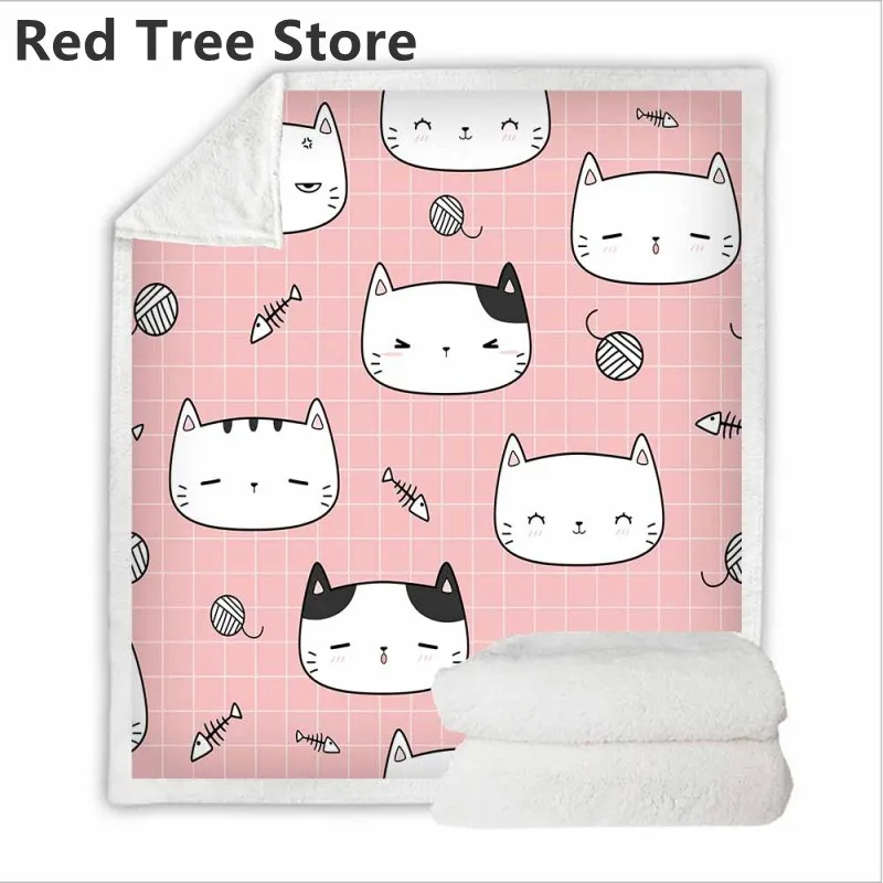 

Одеяло в виде милой кошки шерпа, дизайнерское полуодеяло для мальчиков и девочек, белые и черные искусственные Высококачественные мягкие л...