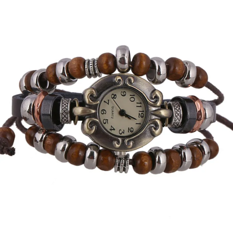

Beaded Bracelet Watch Leather Bracelet Watch Vintage Leather Bracelet Watch alternative fashion men's and women's Watch