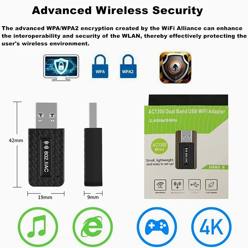5G Гц Wi Fi USB Wifi адаптер переменного тока 1300 Мбит/с 3 0 Ethernet антенны Dual Band 2 4 г и модуль