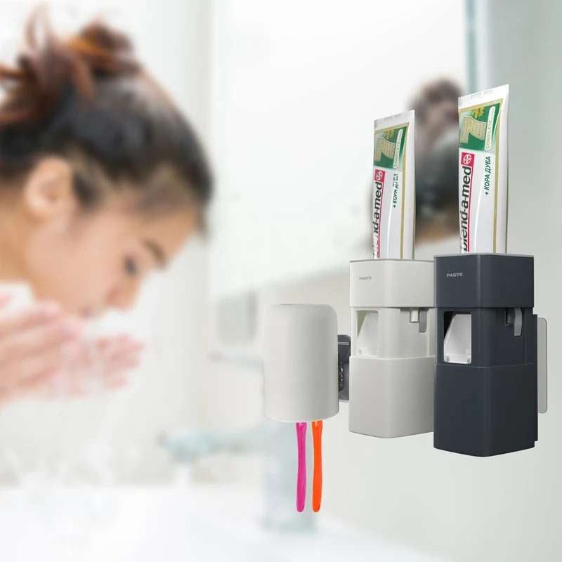 

Fully Automatic Toothpaste Holder Dispenser Hands Free Wall Mount Toothpaste Squeezer for Family Shower Washroom Bathroom