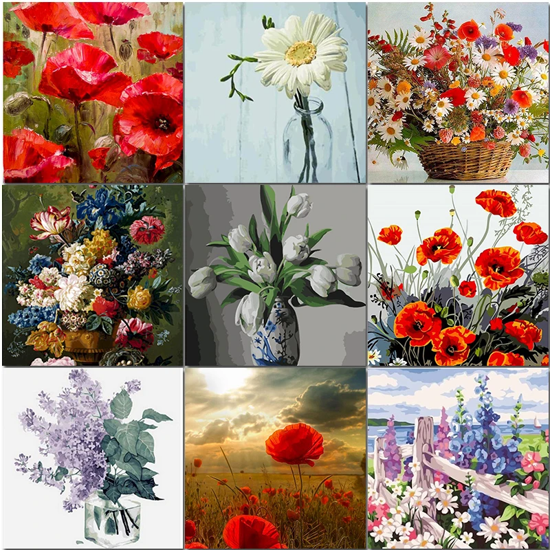 

Flower Oil Painting By Numbers On Canvas For Adults Diy Kits Frame Drawing Pictures Craft Coloring By Number Home Decoration Art