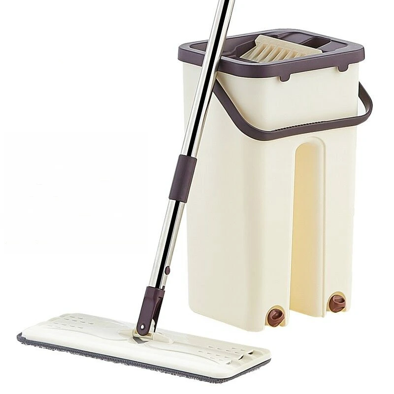 

Flat Squeeze Mop and Bucket Hand-Free Wringing Floor Cleaning Mop Wet or Dry Usage Magic Automatic Spin Self Cleaning Lazy Mop