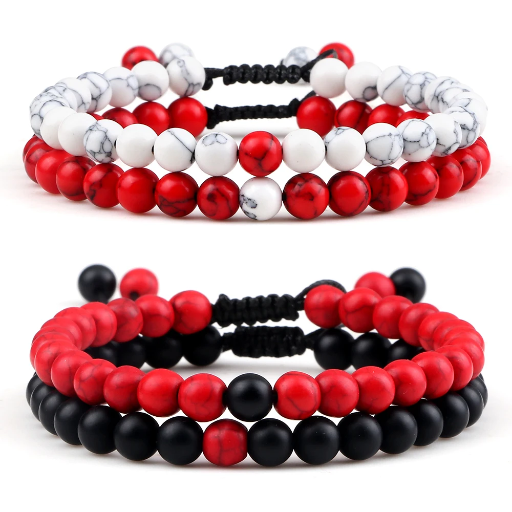 2pcs/set Red Beaded Bracelets Natural Tiger Eye Stone Rock Strand Handmade Braided Rope Bracelets&Bangle Women Men Charm Jewelry
