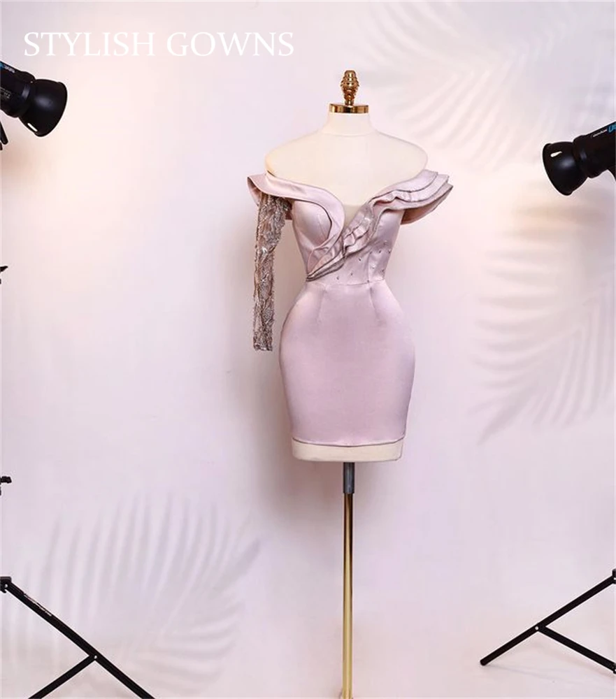 

Elegant Off The Shoulder Short Mermaid Prom Dresses Party Dress 2021 Mini Cocktail Homecoming