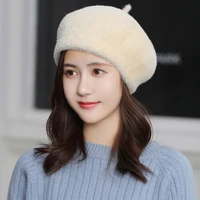 simple women rabbit fur knitted berets hats casual solid color autumn girl winter hat female bonnet caps boina feminino