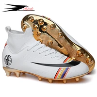 gold plated bottom boys soccer shoes high top kids football boots men breathable soccer cleats antiskid chaussure football shoes