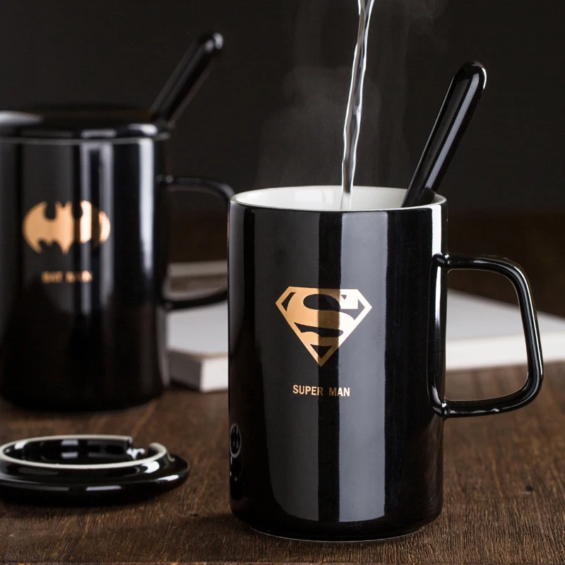 С рисунком «мстители» Superman Spiderman Batman Керамика чашка молочный завтрак Кофе кружка с ложка крышка подарок 400 мл