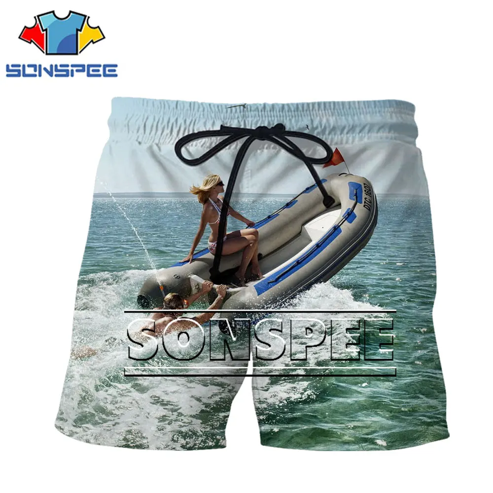 

SONSPEE 3D Men Shorts Sailboat Ship Fisherman Moutains Beach Fashion Casual Travel Swim Sports Run Polyester Spandex Shorts