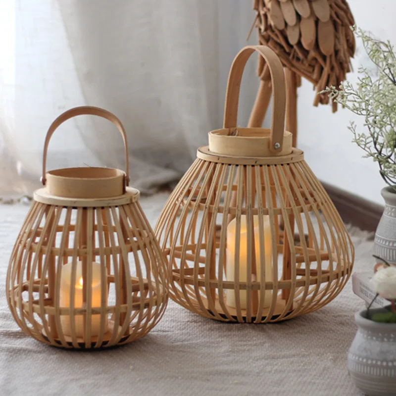 

1pc Hanging Lantern Bamboo Woven Candlestick Decorative Candleholder Home Decorative Ornament (Beige)