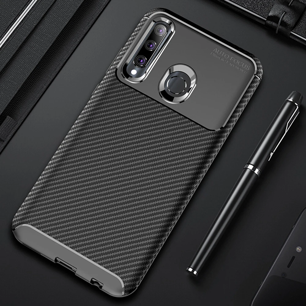 Ударопрочный силиконовый чехол для Huawei Honor 9X роскошный из углеродного волокна Lite