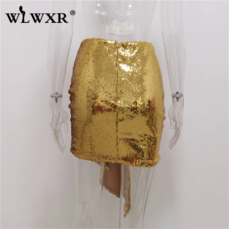 WLWXR/Пикантные мини-юбки из искусственной кожи; Женская Асимметричная черная юбка с блестками и высокой талией; Клубные вечерние юбки-карандаш в складку
