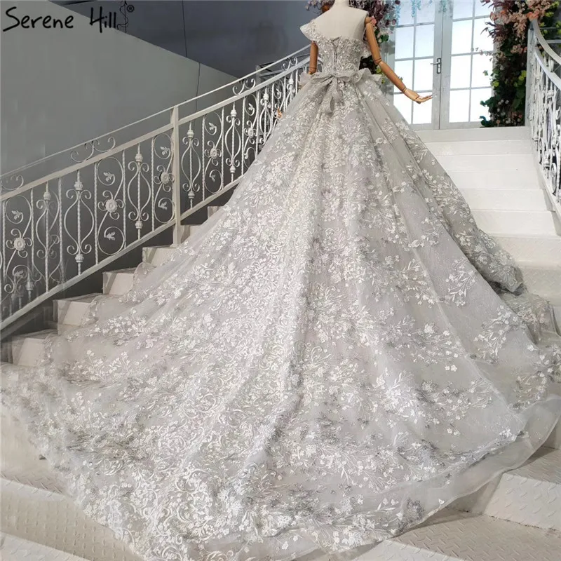 Серое расшитое бисером и блестками сексуальное свадебное платье с бантом 2020