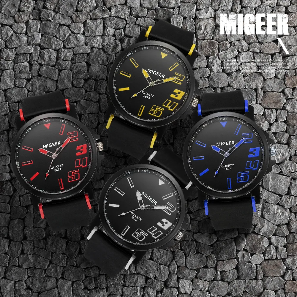 MIGEER часы мужские модные 2019 силиконовый ремешок Спортивные из нержавеющей стали