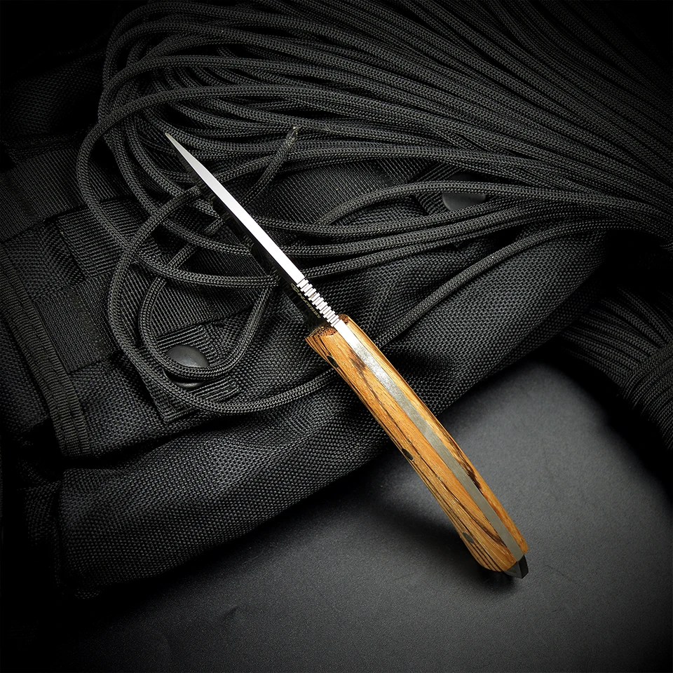 Нож харндс Гепард HK3118 с фиксированным лезвием и деревянной ручкой Зебра кожаный