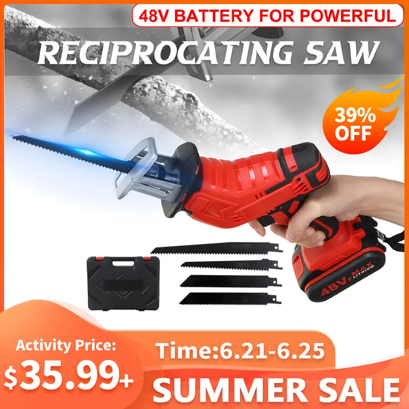 Doersupp Беспроводная сабельная пила + 4 лезвия для пилы инструмент резки металла и