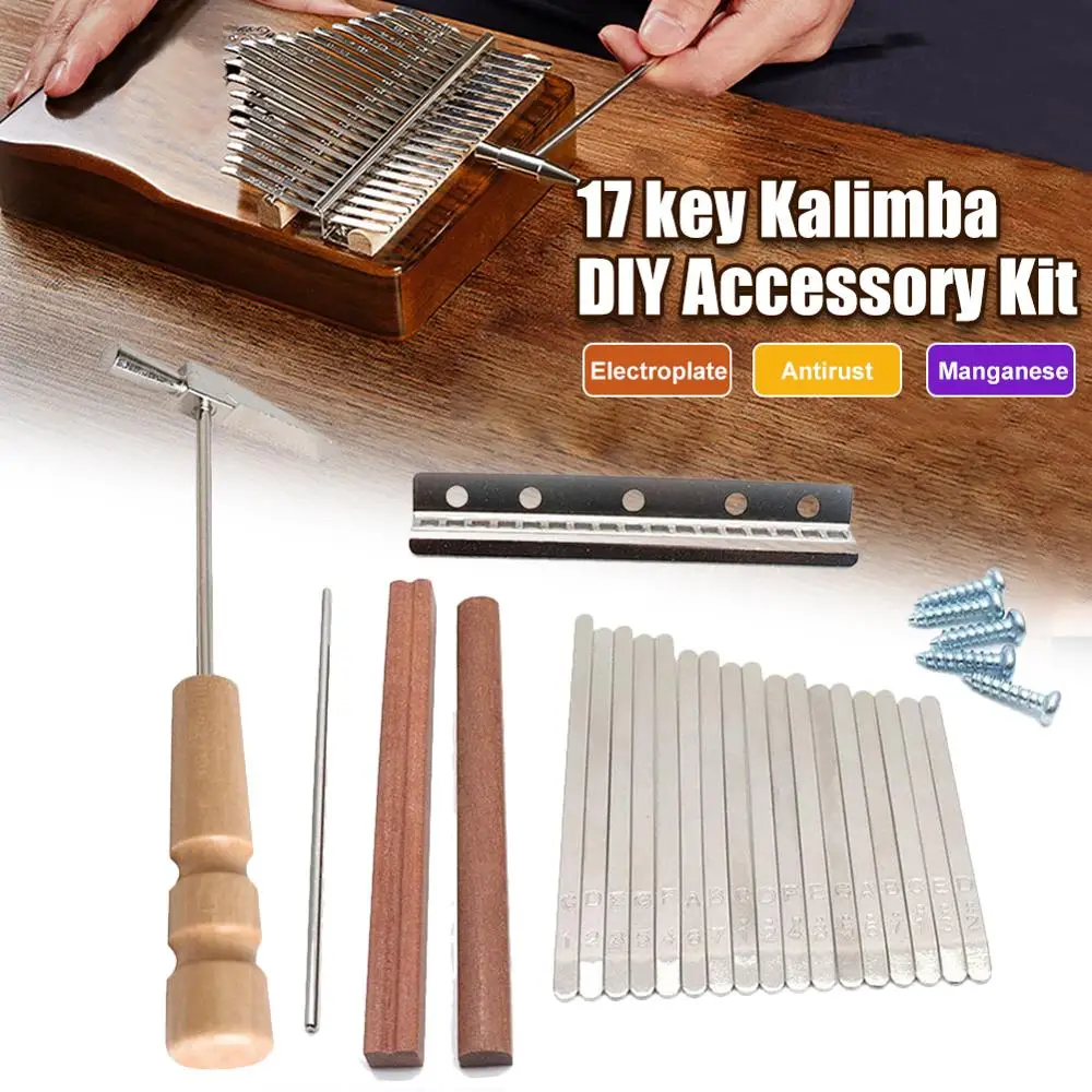 

17 Key Kalimba DIY Accessory Kit Mbira Thumb Piano with Keys Wood Bridge with Wooden Handle Hammer