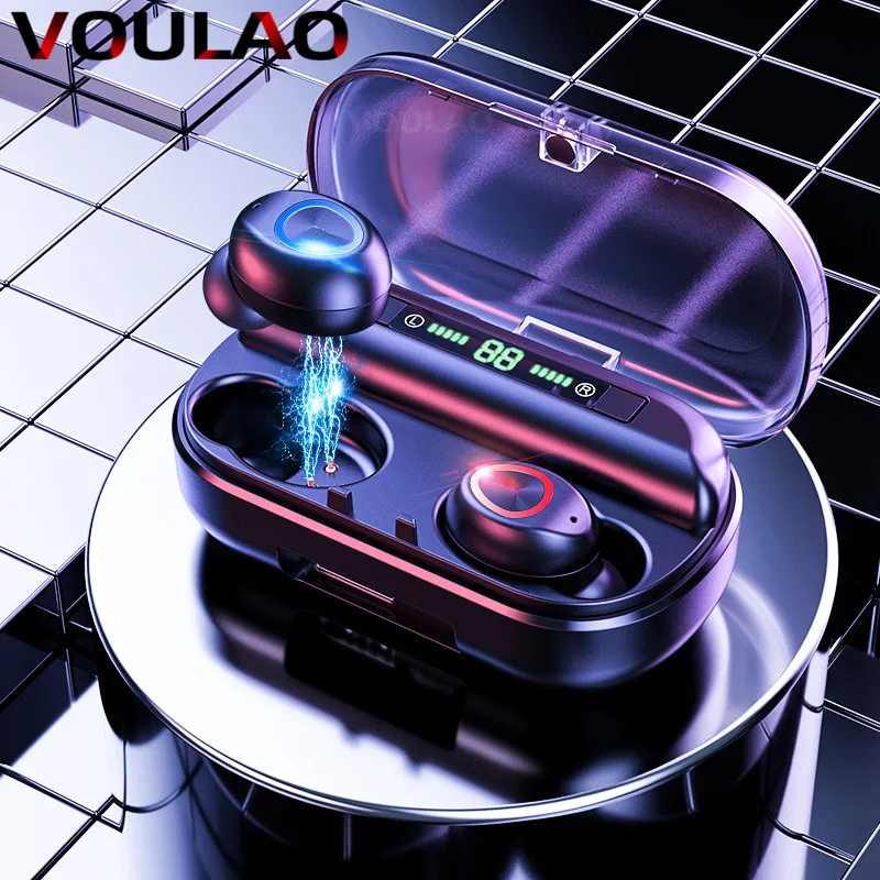 VOULAO Bluetooth наушники беспроводные Bluetooth V5.0 наушники 9D стерео спортивные водонепроницаемые наушники гарнитура с микрофоном+ зарядная коробка
