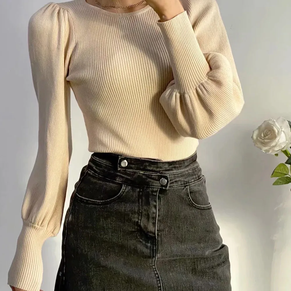 

French Retro Casual Skinny Playsuit Womens Fashion Solid Knitted Long Sleeve Bodysuit One Piece Jumpsuit Spring Fall 2021