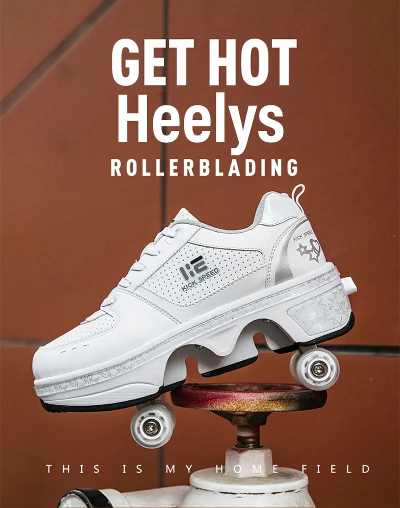 Adults Deformation Double Row Roller Skating Shoes Growing Skates Sneakers with Four-Wheel Kids Light Heelys Walking Shoes Boy
