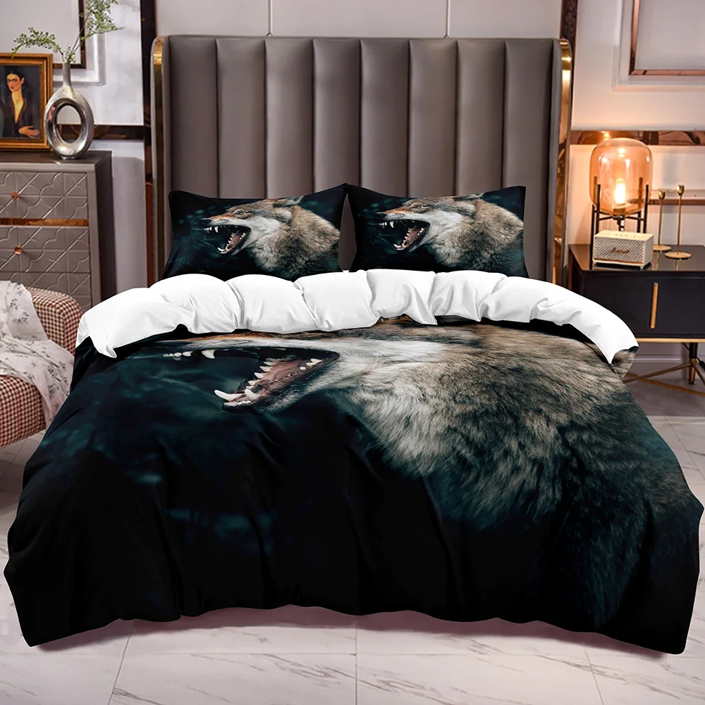 

Bedding Duvet Cover Sets with Wolf Print Animal Theme Teens Bedroom Comforter Cover Zipper Closure with White Reverse