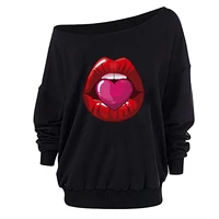 spring and autumn europe and the united states new hot style lip printing top long sleeve womens t shirt fashion