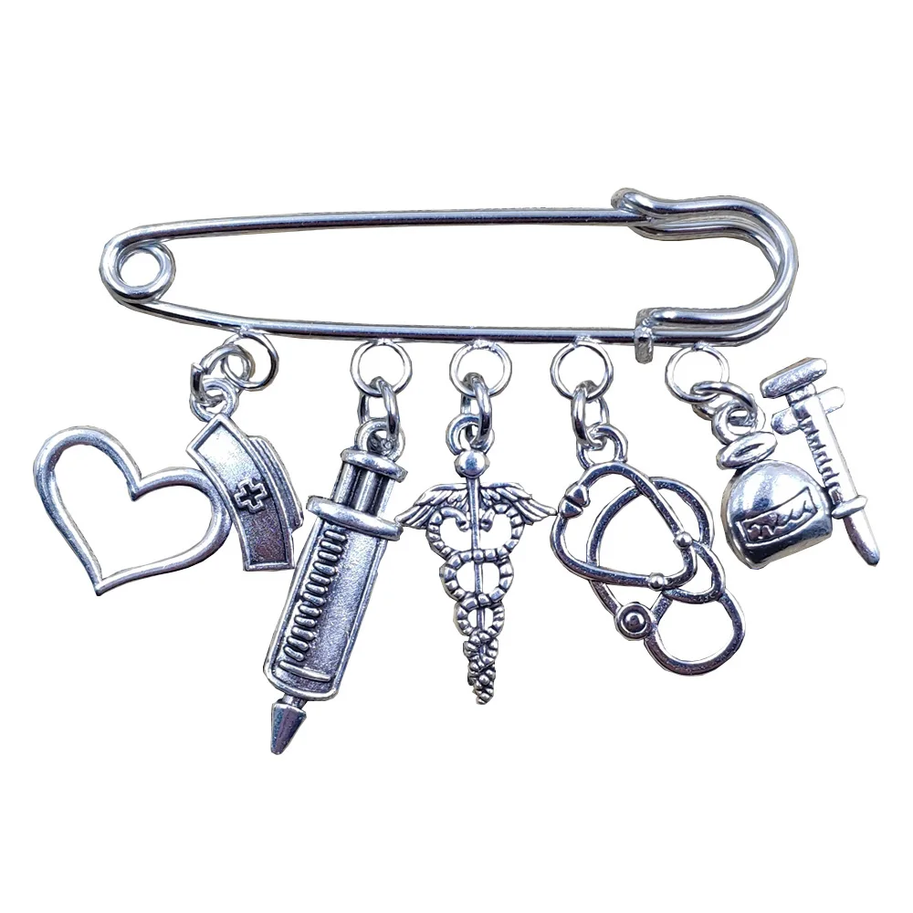 Покрытие антикварным серебром брошь из металлического сплава Кадуцей медсестры