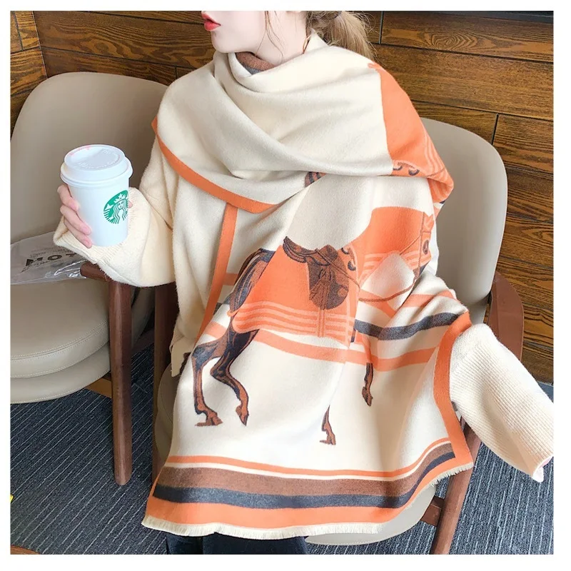 

Horse Print Cashmere Blanket Scarf Pashmina Women Ladies Large Warm Shawl Wraps Cape 190*65cm