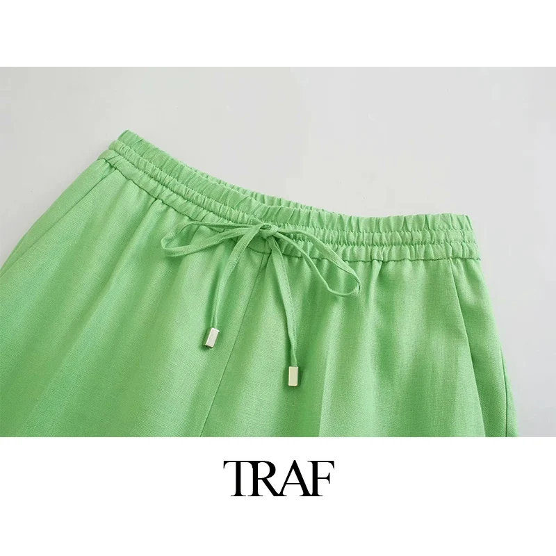

TRAF Za Stripe Print Cuff Woman Blazers Vintage Pink Green Lapel Long Sleeve Summer Blazer Fashion Flap Pocket Chic Ladies Top