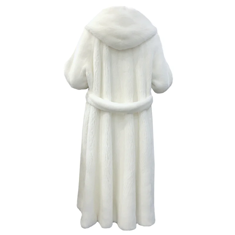 

Новинка Зима 2021, женская верхняя одежда с капюшоном, женская модная однотонная длинная Меховая куртка, Высококачественная теплая норковая ...