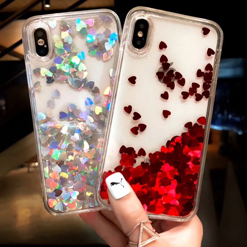 Блестящий динамический зыбучий песок любовь сердца блестки Жидкий чехол для