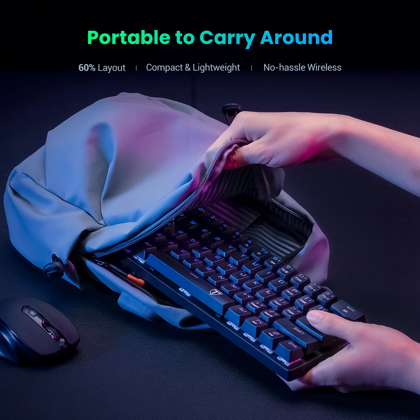 mpow pc335 2 4ghz wirelessbluetoothwired 60 mechanical keyboard 61 keys 3 modes rgb gaming keyboard with blue switch for fps free global shipping