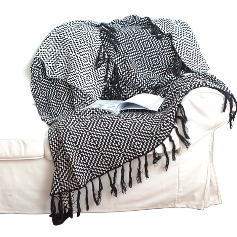 Одеяло DUNXDECO покрывало хлопковое вязаное плед в скандинавском стиле белого