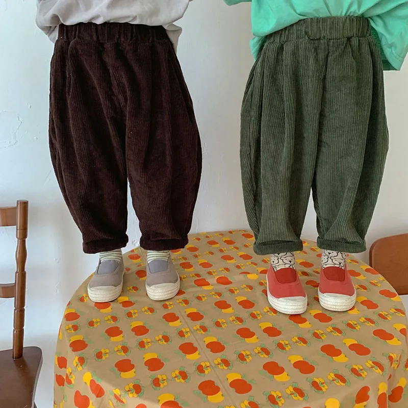 

MILANCEL 2021 Autumn New Kids Clothes Corduroy Pants Solid Boys Trousers Korean Girls Ankle Length Pants