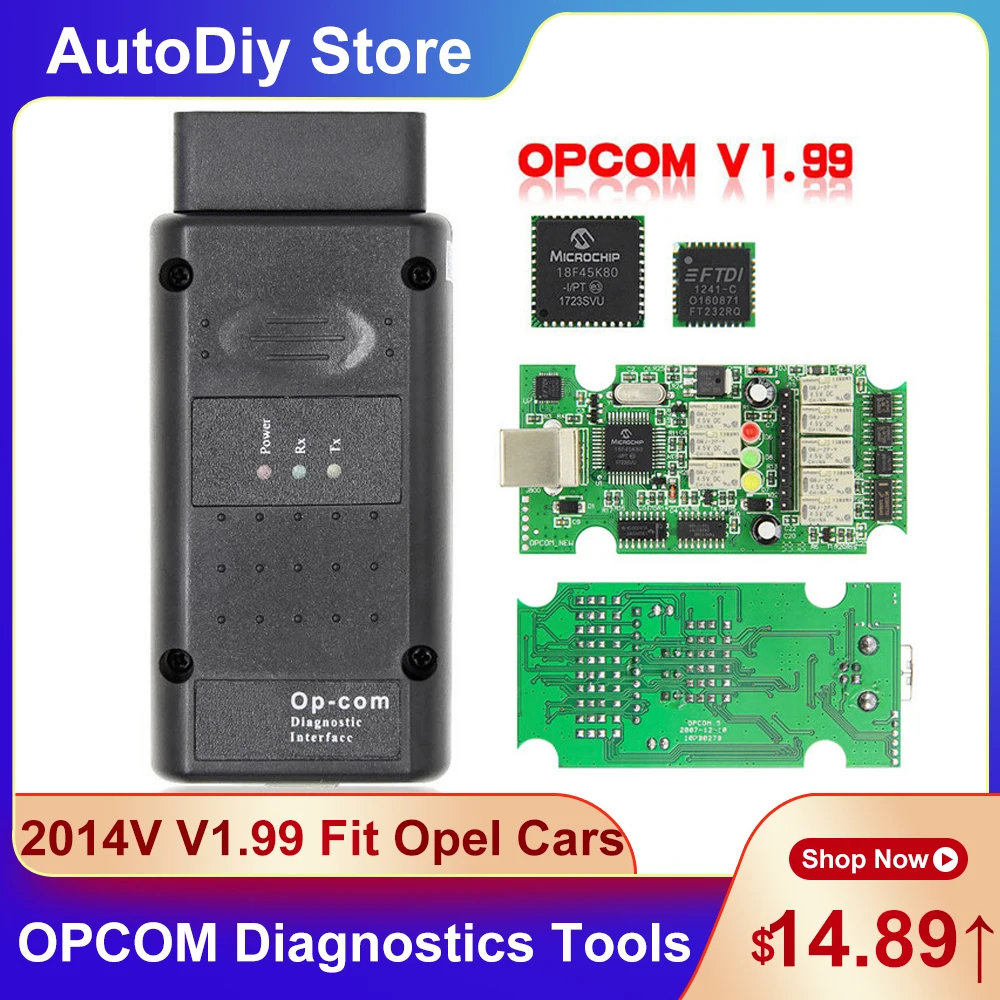 

OPCOM V1.99 FT232RQ 2014V Diagnotsic Tools Cable For Opel All Models Cars CAN-BUS OP-COM Full Fault Code Reader