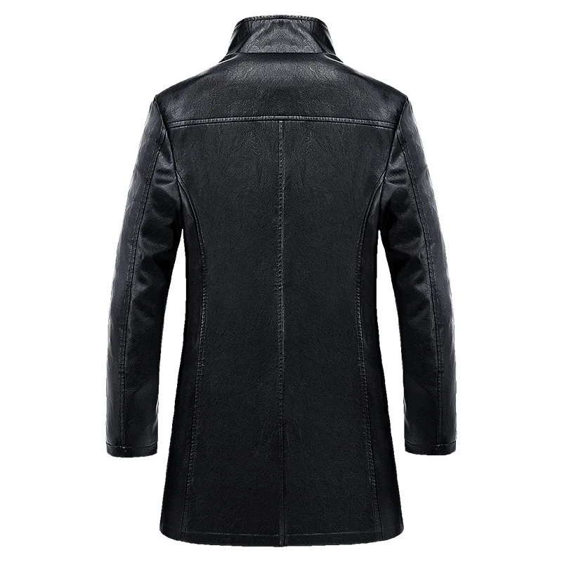Длинная кожаная мужская куртка осень 2019 ветровка из искусственной кожи пальто в