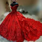 Пышная ярусная юбка, красное платье с открытыми плечами и аппликацией из бисера, 16 лет