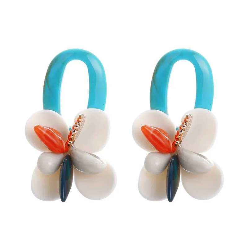 FishPeach Bohemian Big Flower Acrylic Dangle Earrings Statement Resin Drop For Women Vintage Earings Jewelry Party Gift | Украшения и