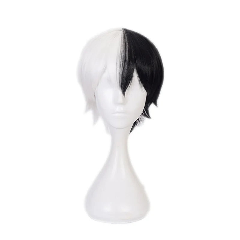 

Danganronpa Monokuma Cosplay Wig Dangan Ronpa Short White Black Heat Resistant Synthetic Hair Wigs + Wig Cap