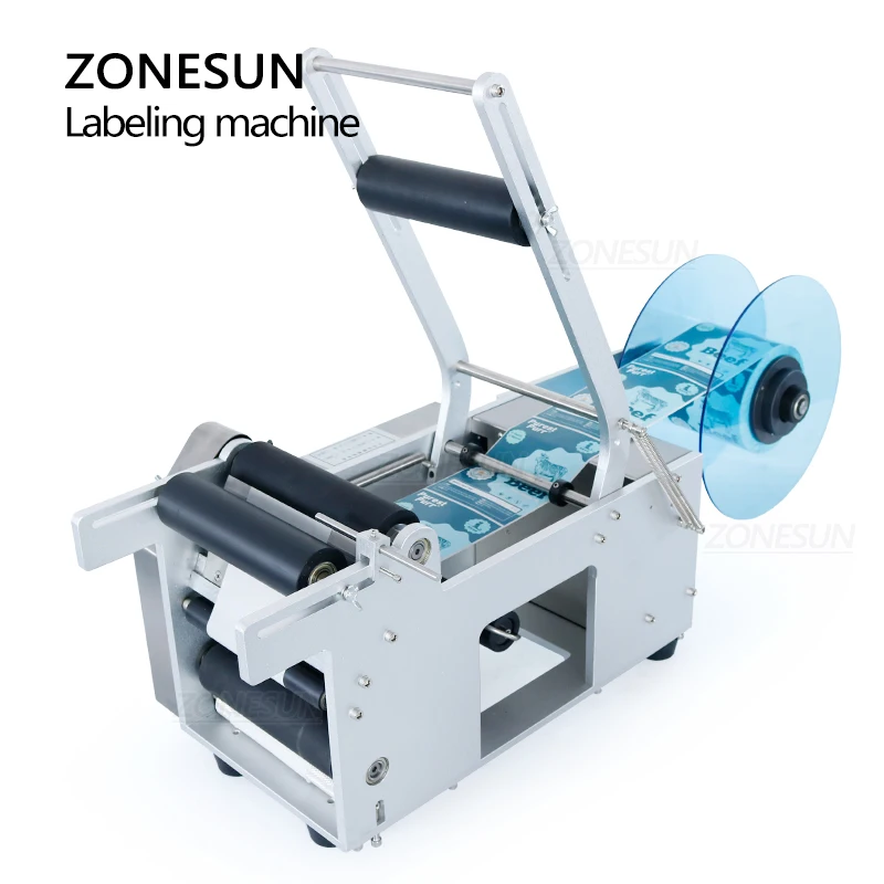 

ZONESUN Semi Automatic Oil Wine Round Bottle E-juice Vial Labeling Machine Self-adhesive Label Sticker for Cosmetic