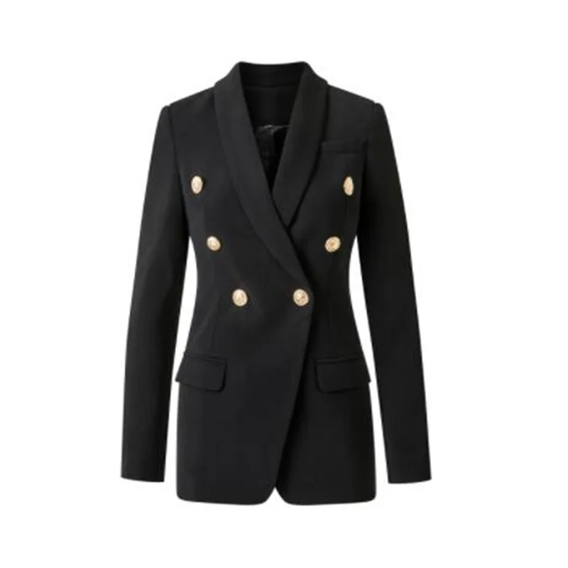 Suits womens double-breasted blazers European American retro pure black waist slim jacket блейзер женский abrigos mujer invierno
