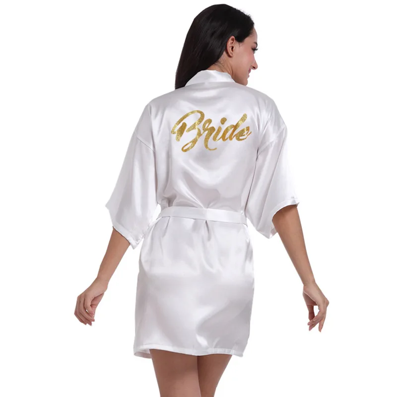 Wedding Date Name Bathrobe Faux Silk Bridal Robe Bride Bridesmaid Wedding Robes Woman Bachelorette Preparewear