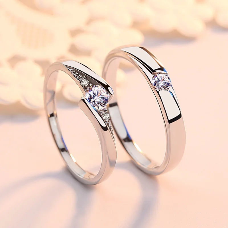 

925 Sterling Silver Male Female Classic Couples Ring Sets Light Zircon Elegant Sweet Circle Ring for Woman Man Wedding Jewelry