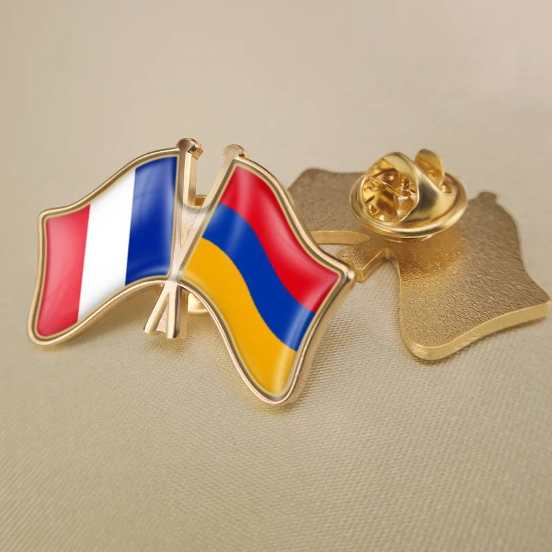 

France and Armenia Crossed Double Friendship Flags Lapel Pins Brooch Badges