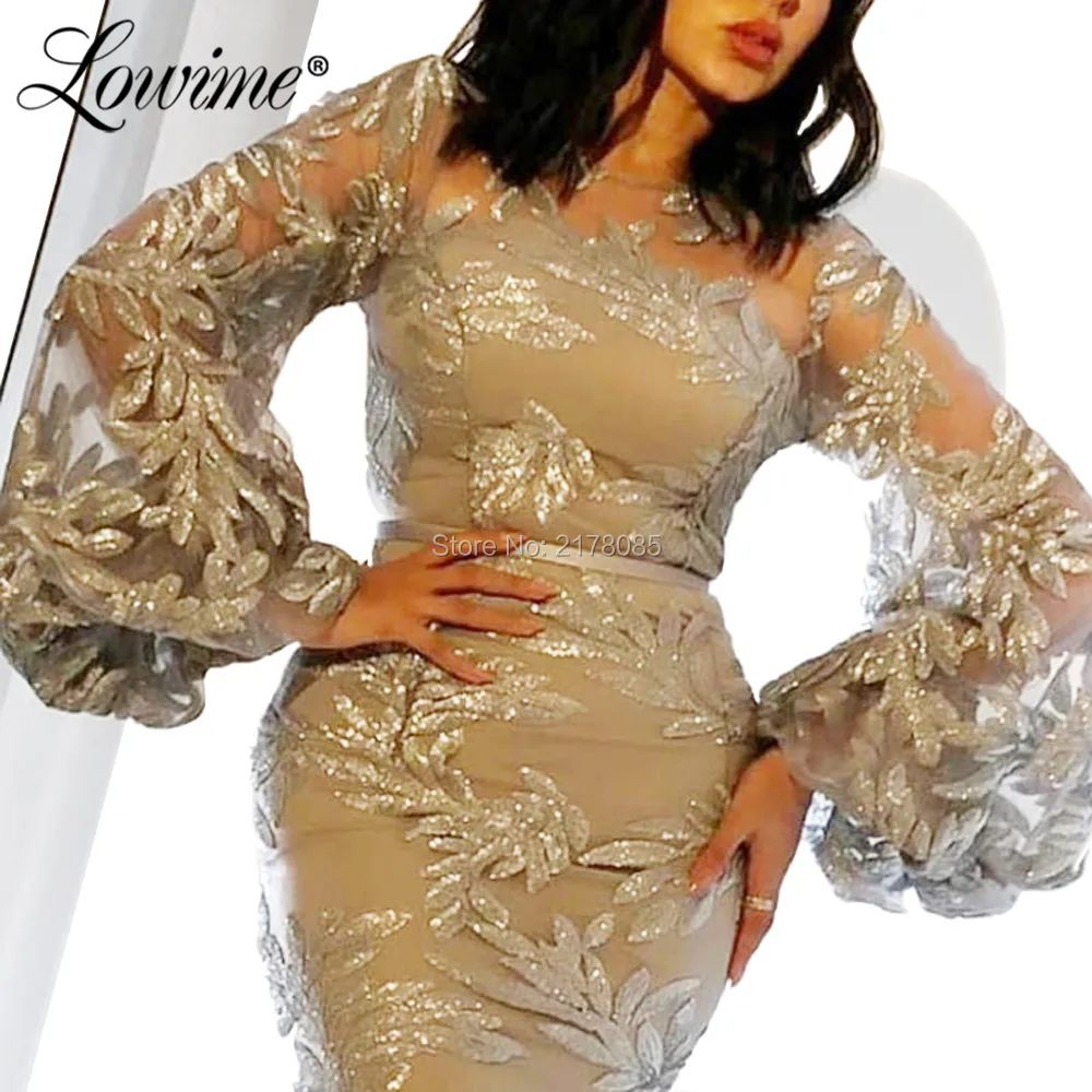 Женское вечернее платье-русалка серебристое платье с длинным рукавом в арабском