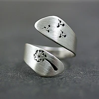 new fashion carved dandelion flower rings for women silver color open adjustable couple knuckle ring punk hip hop party jewelry