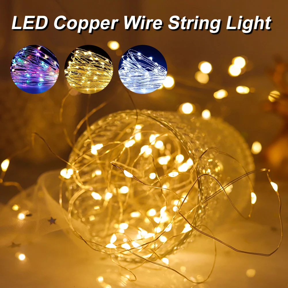 

10m Copper Wire String Lights Led Outdoor Battery Operated Garland for Christmas Home Decoration Fairy Light Wedding Party Decor
