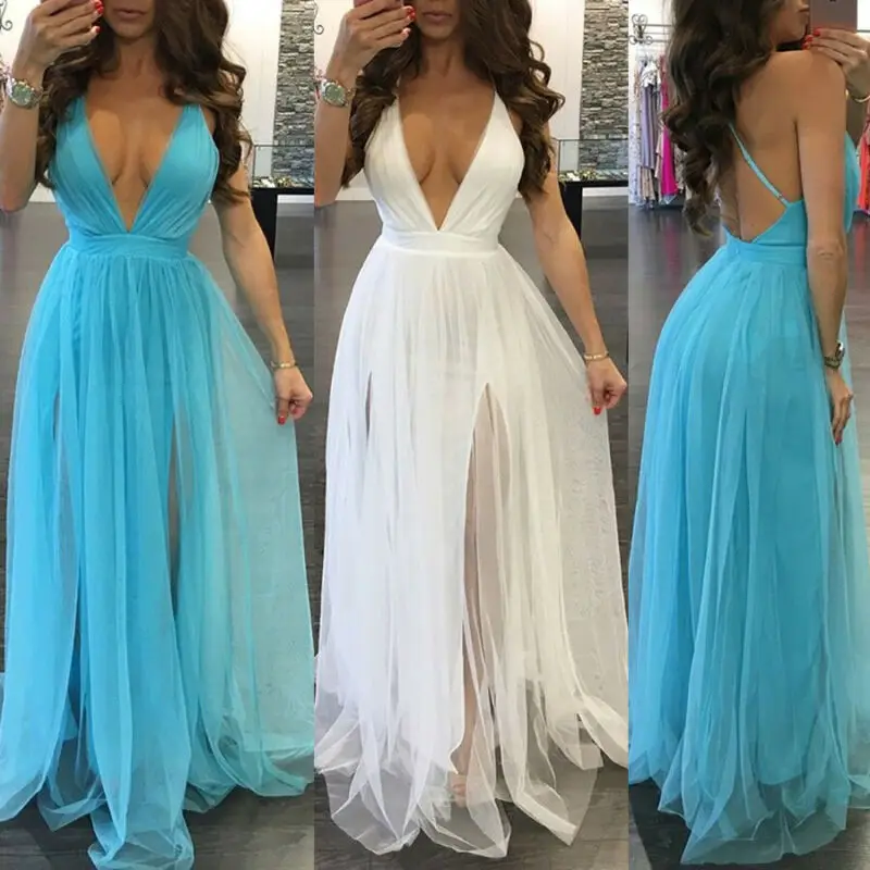 Платье женское однотонное с открытой спиной пляжный сарафан V образным вырезом