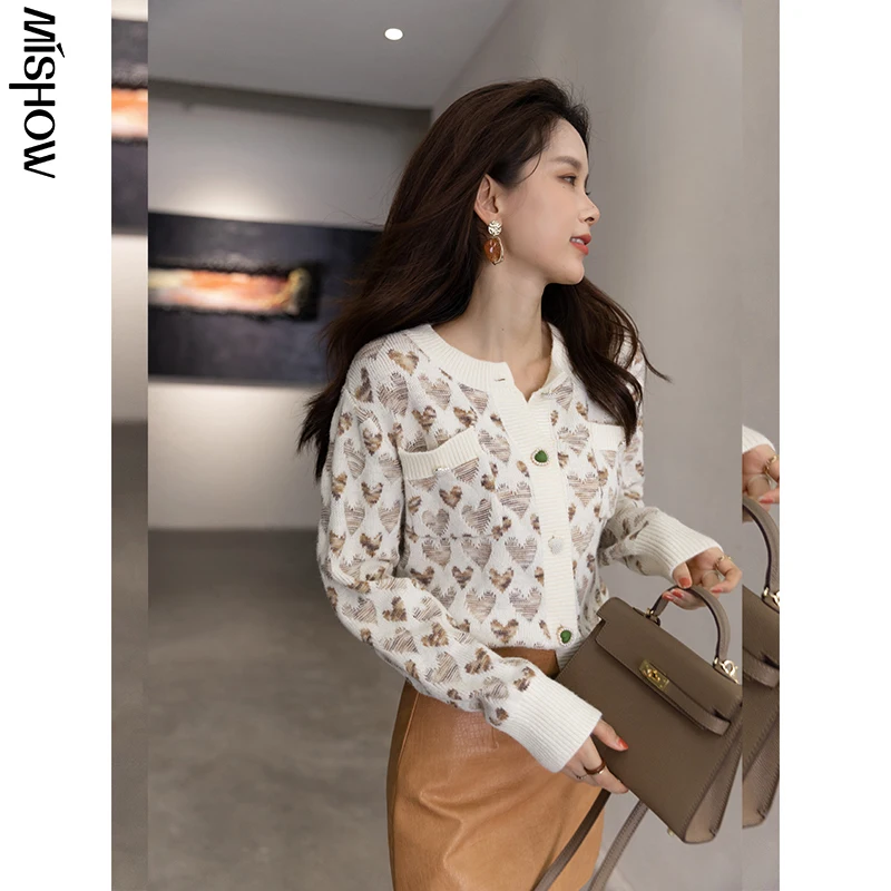 MISHOW 2021 осенний вязаный кардиган с длинными рукавами женский свитер милым сердцем