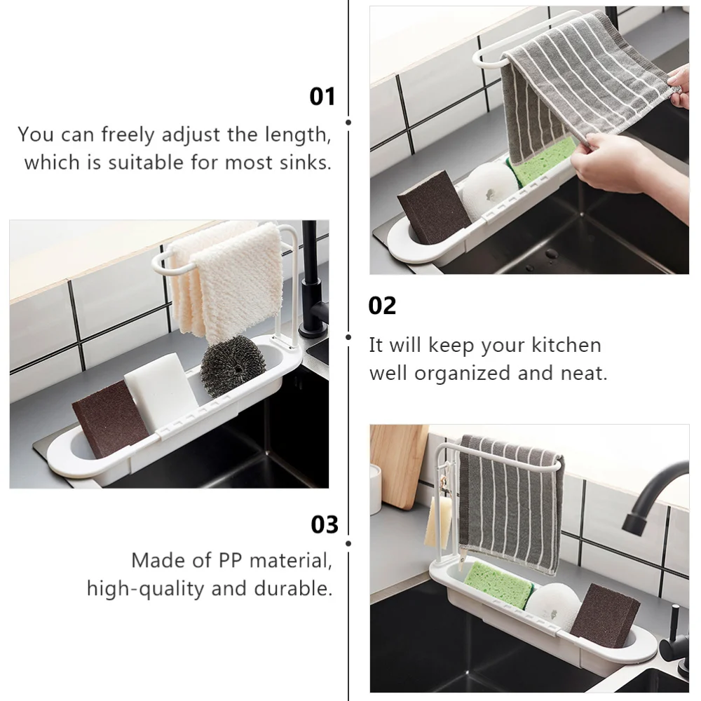 

1Pc Telescopic Sink Rack Sink Tray Kitchen Dish Rack Sponge Soap Holder