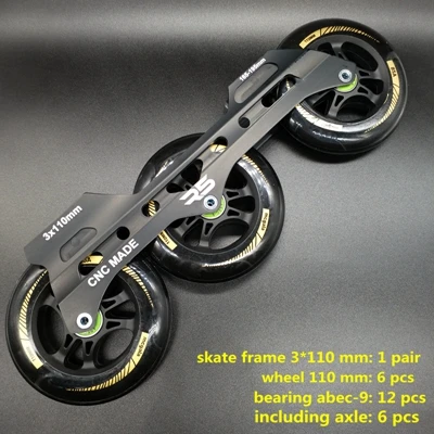 Скоростные коньки рама 3x110 мм с колесами ABEC-9 подшипником - Цвет: black frame n wheel